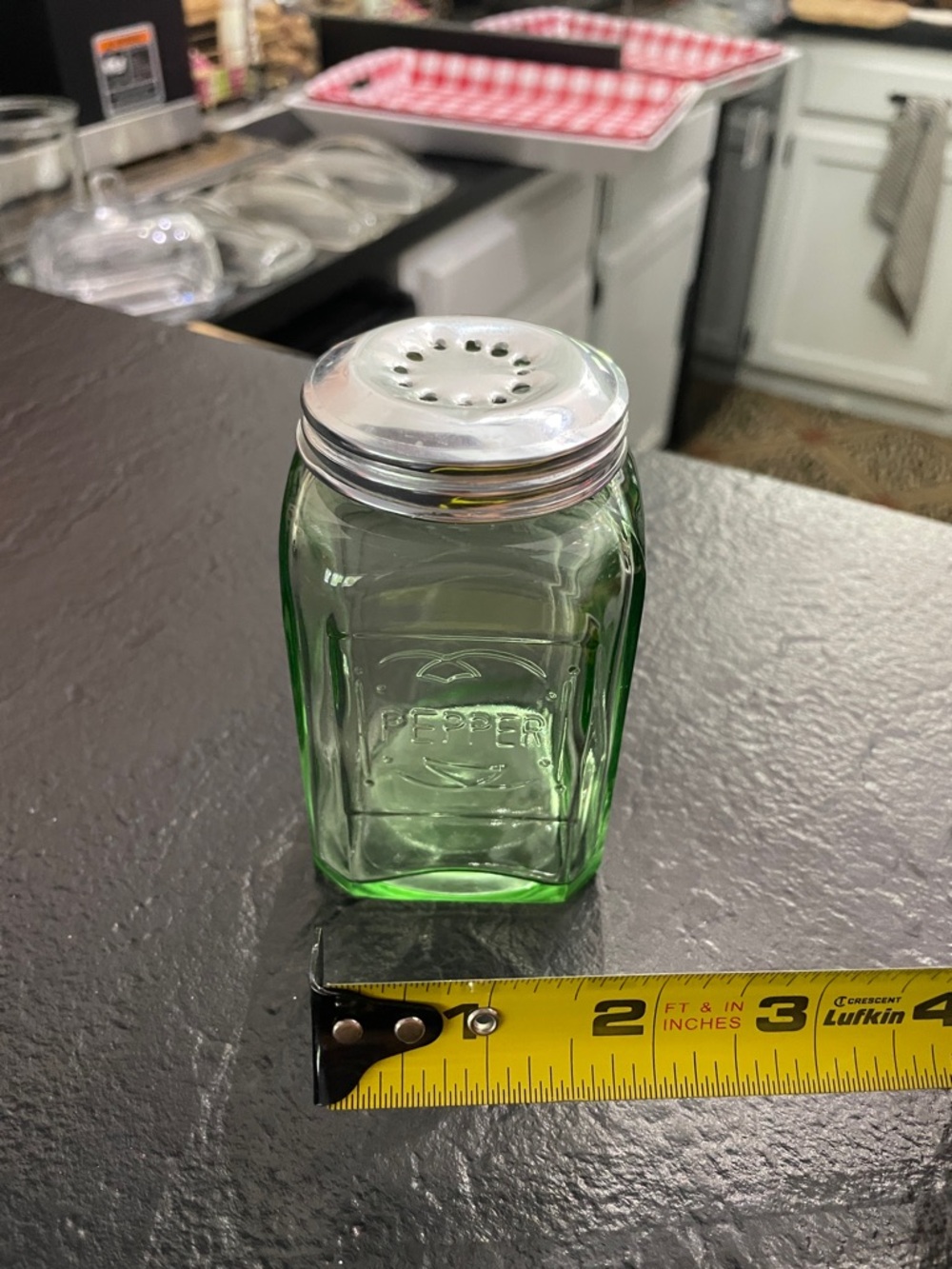 Green Glass Pepper Shaker Jar with Silver Lid - Picture 7 of 7
